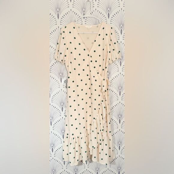 LC Lauren Conrad Cream Polka Dot Midi Dress size medium. Peach 🍑 and green polka - Picture 2 of 6